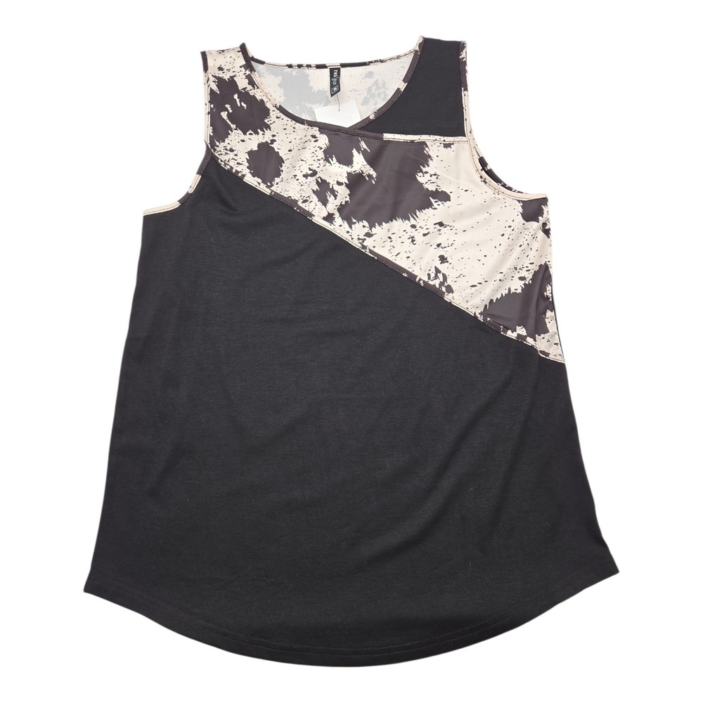 TWO FLY Cowprint Tank Top Women's Medium Black White Diagonal Design‎ Sleeveless